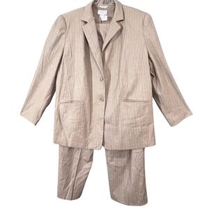 Talbots Woman Pant Suit Women 16W 18W Tan Pinstripe Italian Fabric Professional